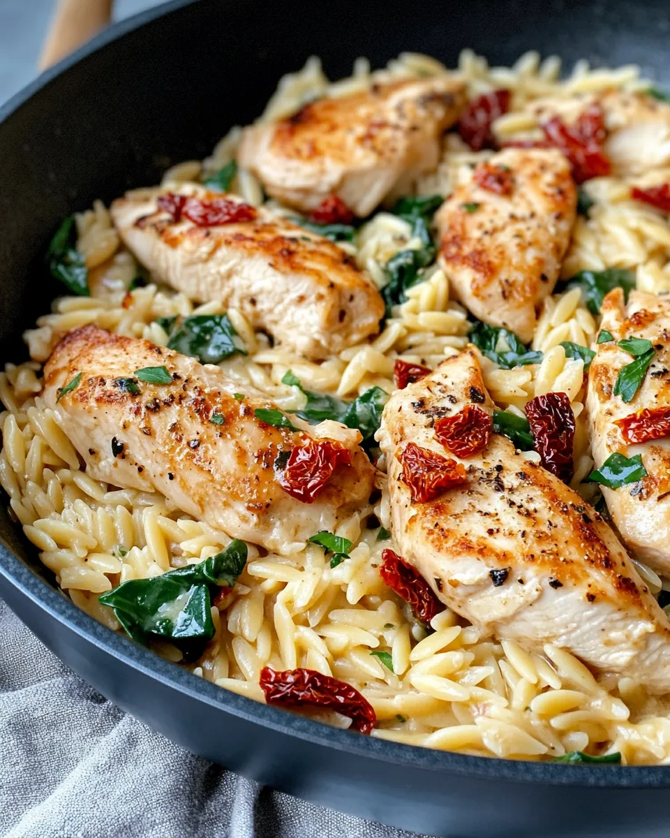 Classic Creamy Tuscan Chicken Orzo with Sun-Dried Tomatoes dish photo