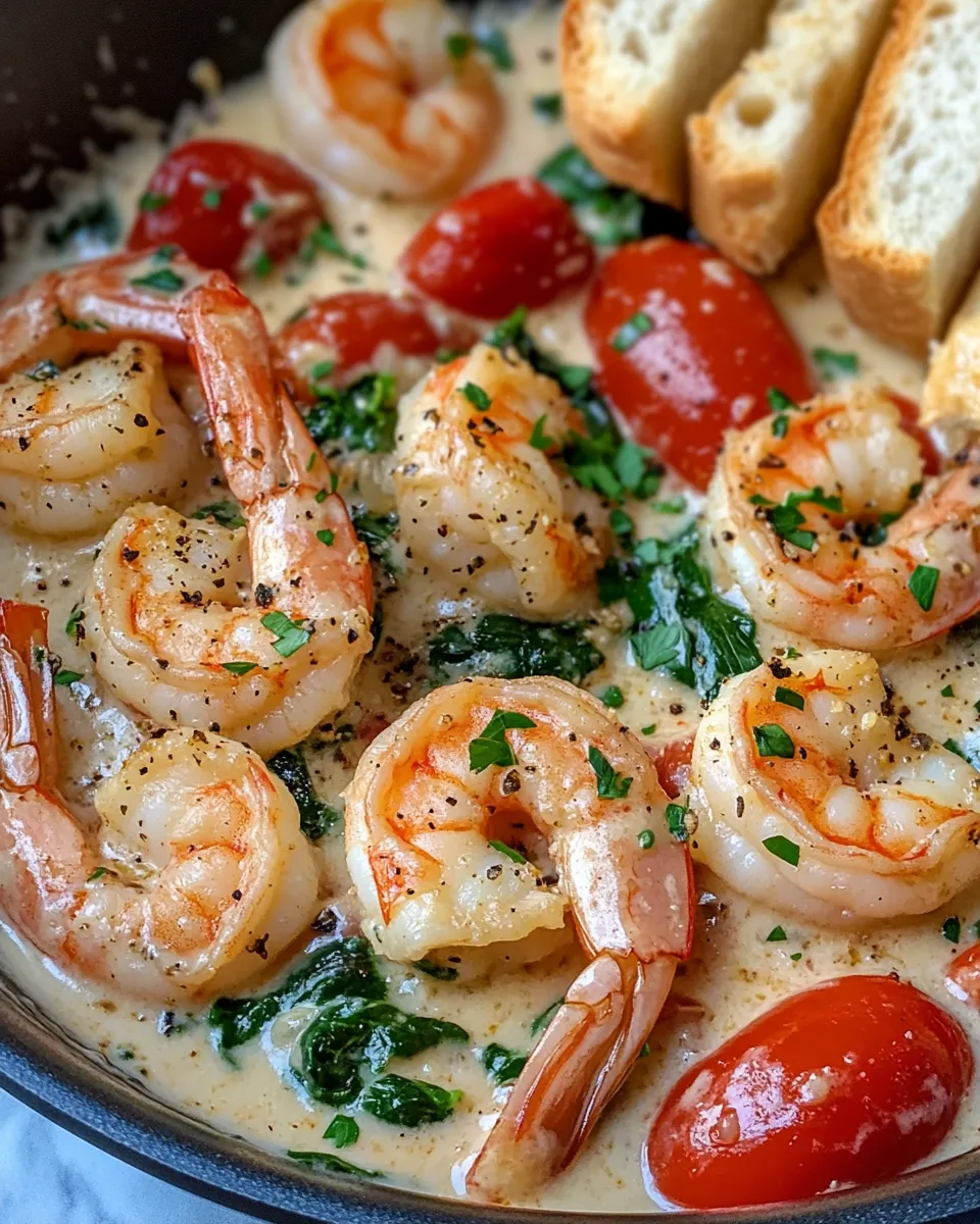 Easy Creamy Tuscan Shrimp with Garlic Bread Dippers recipe photo