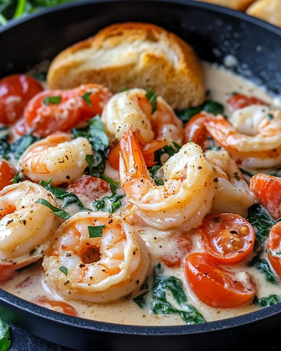 Delicious Creamy Tuscan Shrimp with Garlic Bread Dippers dish photo