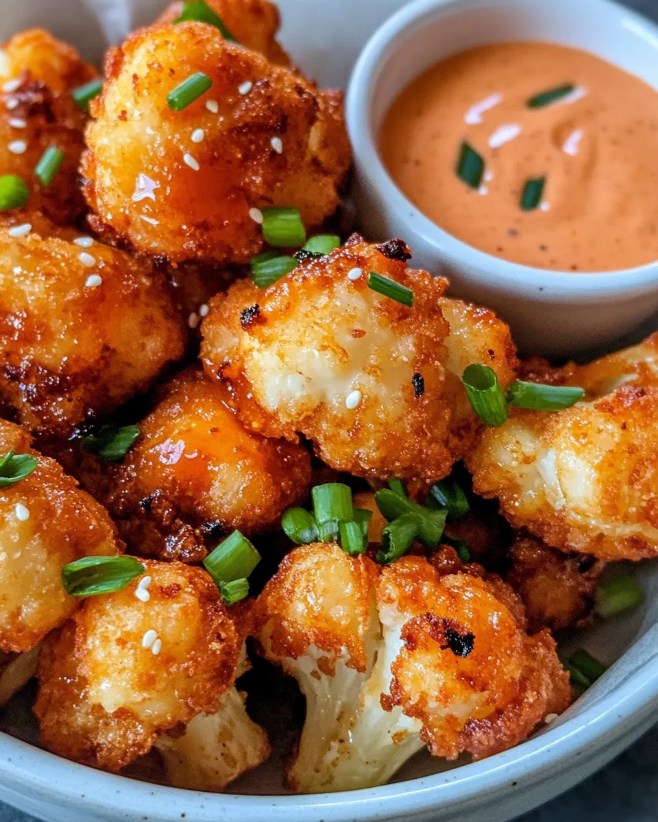 Delicious Crispy Honey Garlic Cauliflower Bites with Sriracha Mayo dish photo