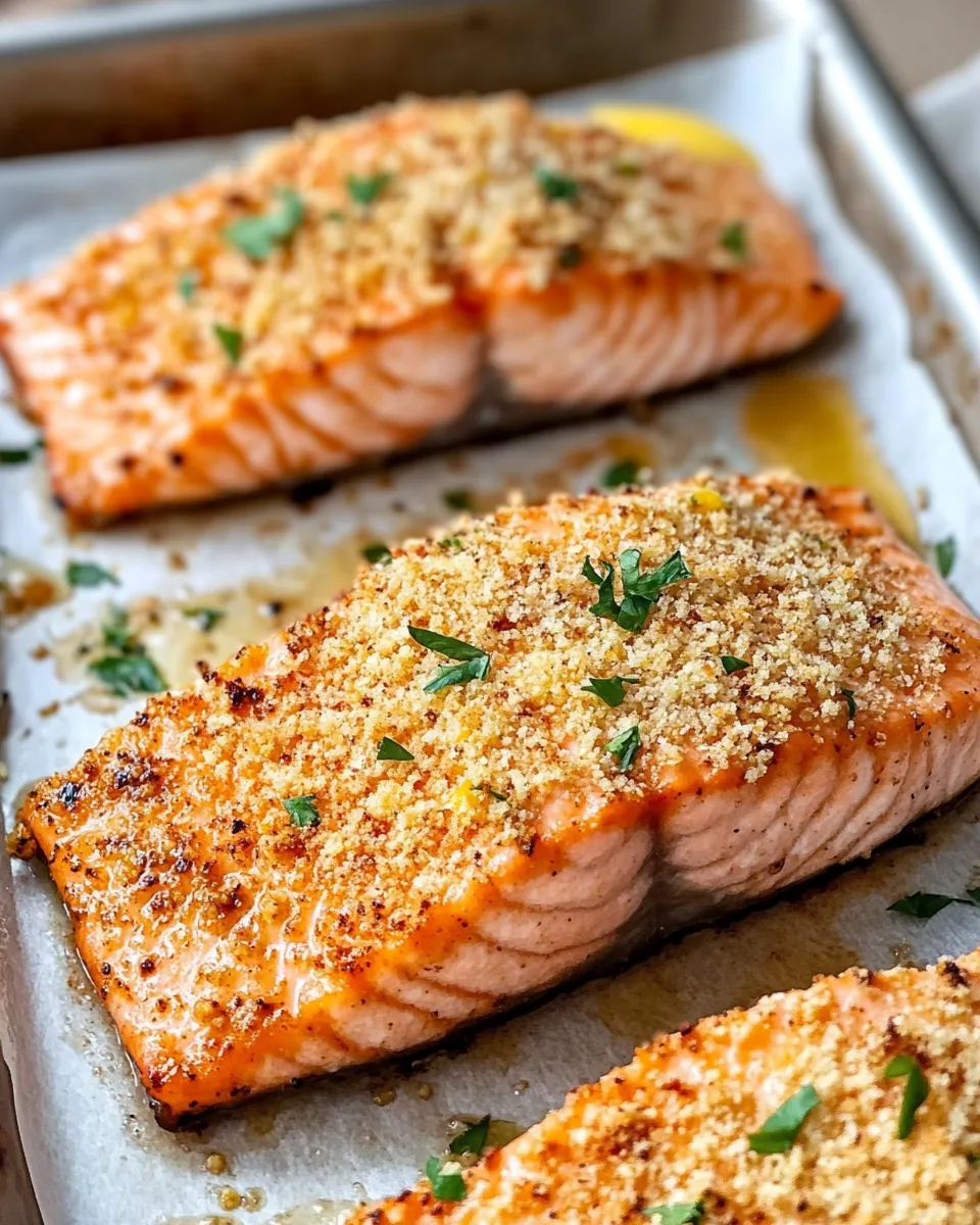 Easy Crispy Parmesan Crusted Salmon with Lemon Cream food shot