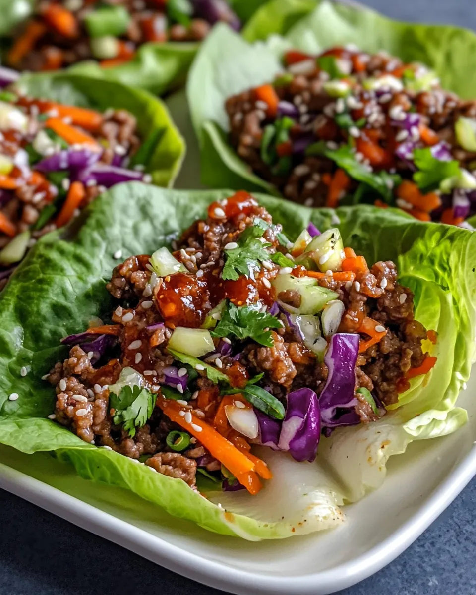 Easy Firecracker Beef Lettuce Wraps with Crunchy Slaw food shot