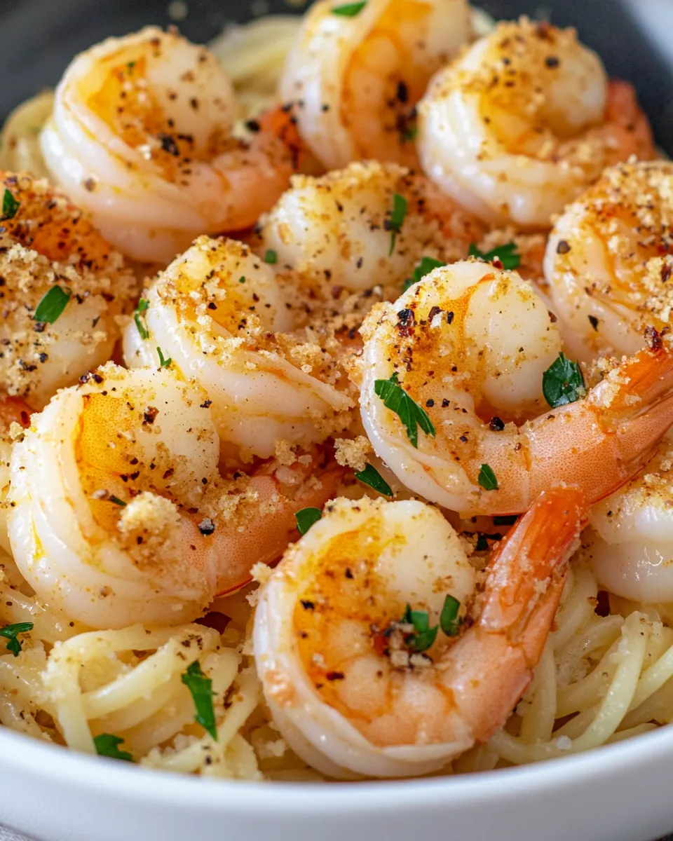 Easy Garlic Butter Shrimp Scampi with Toasted Breadcrumbs food shot