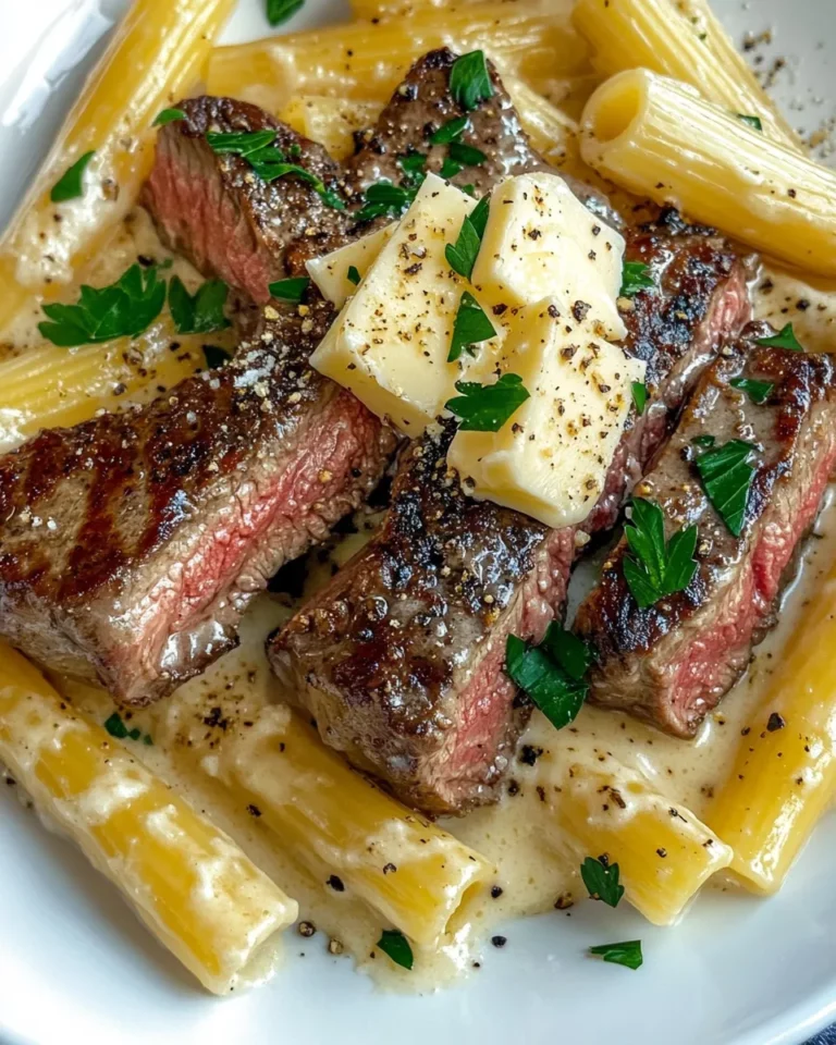 Homemade Garlic Butter Steak with Creamy Parmesan Rigatoni photo