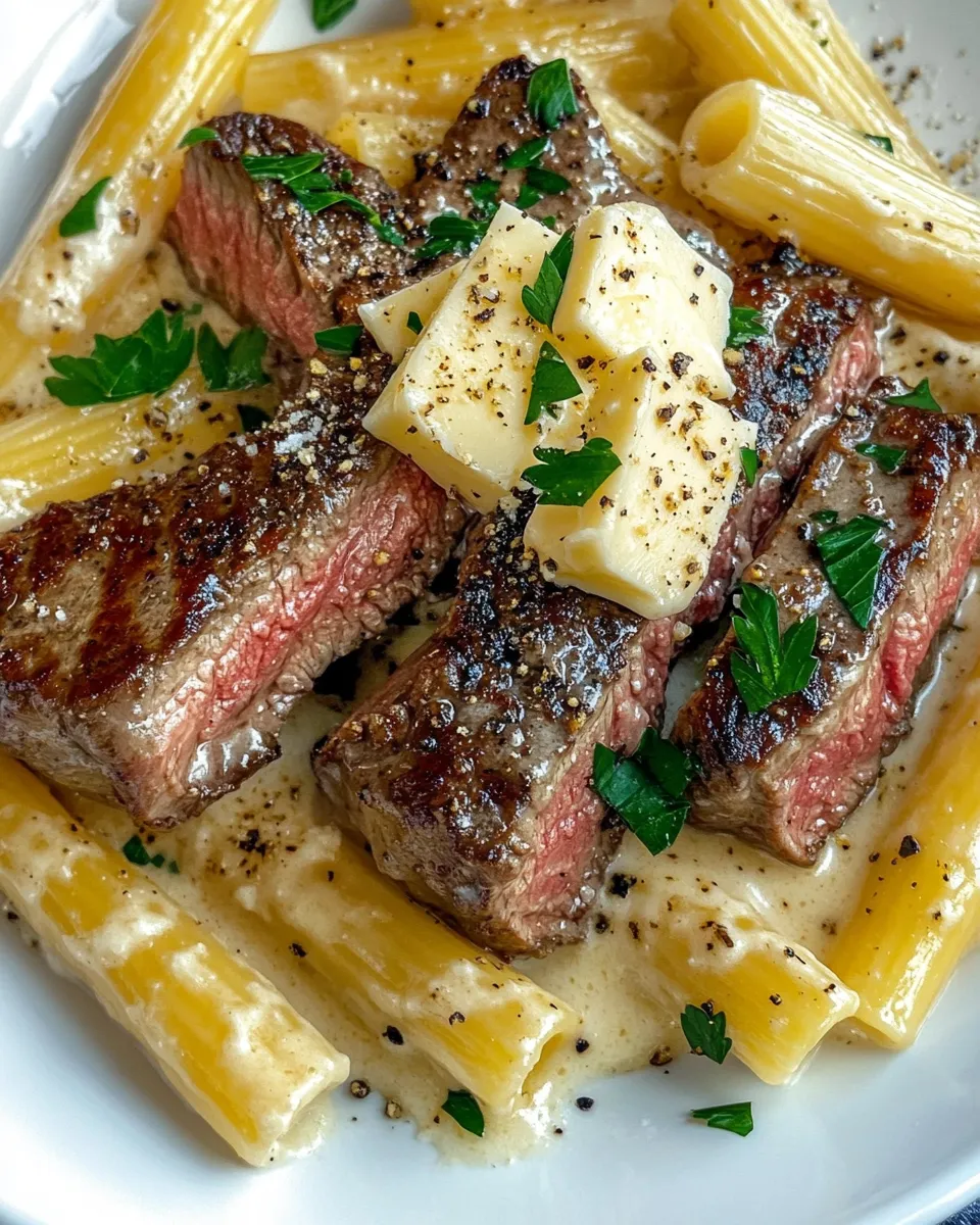 Homemade Garlic Butter Steak with Creamy Parmesan Rigatoni photo