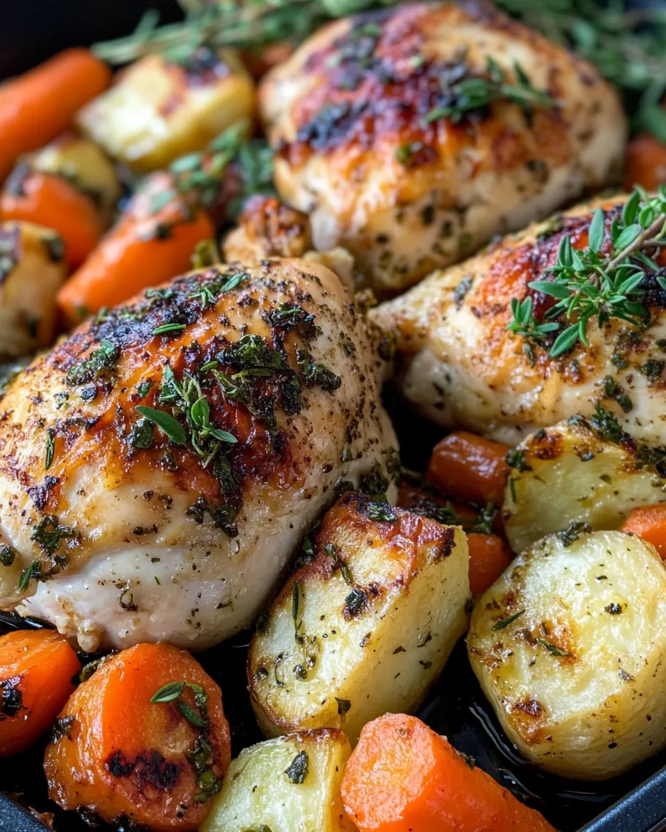 Homemade Garlic Herb Butter Roasted Chicken & Root Veggies photo
