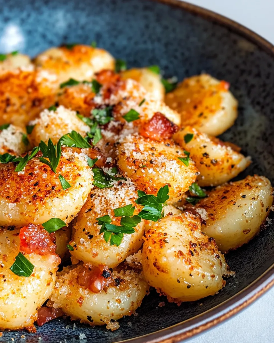 Delicious Garlic Parmesan Gnocchi with Crispy Pancake-Style Seared Sides dish photo