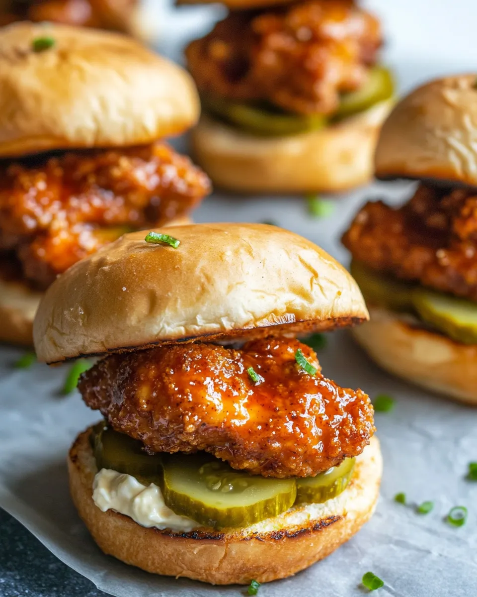 Delicious Honey Butter Hot Chicken Sliders with Pickle Crunch recipe photo
