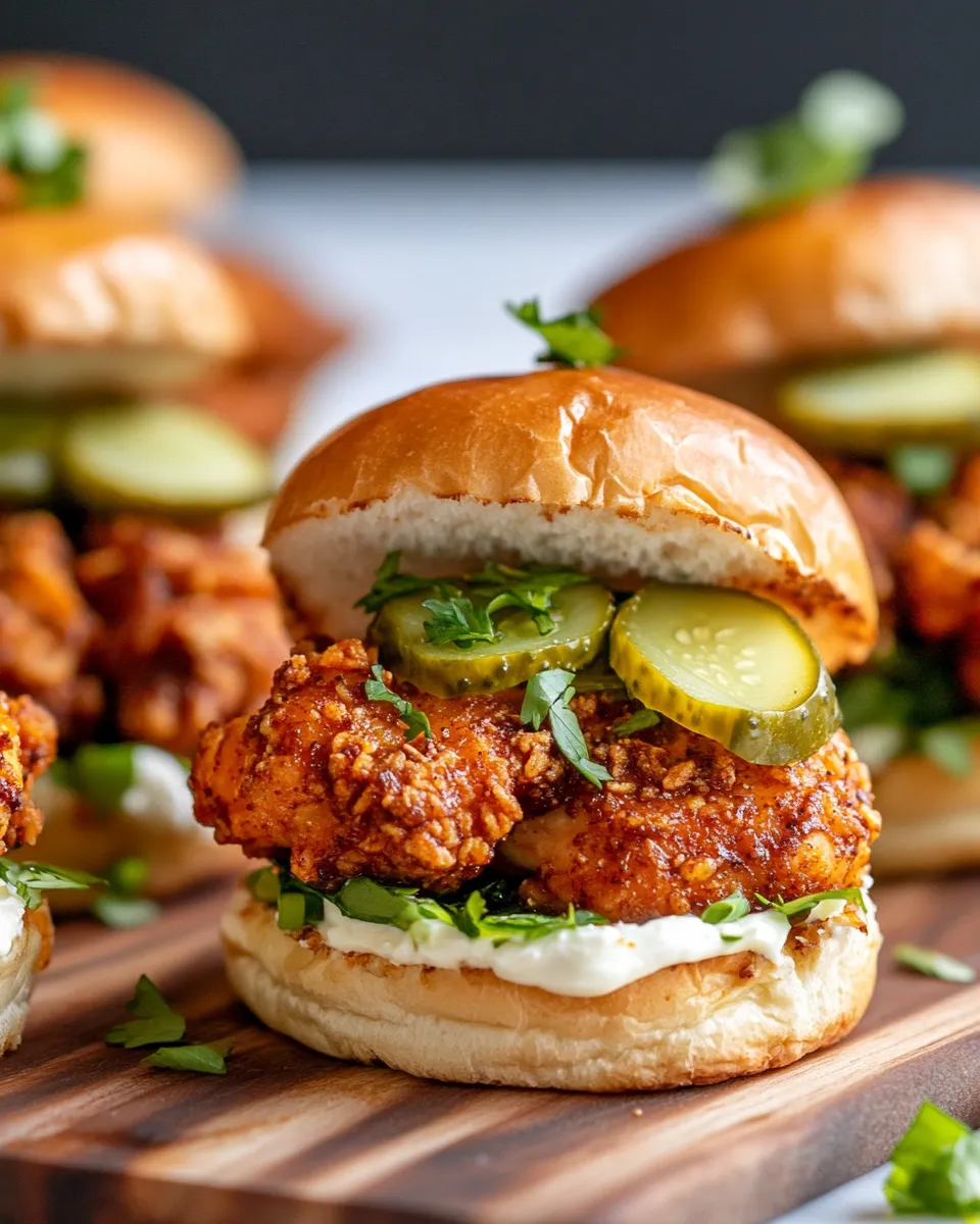 Classic Honey Butter Hot Chicken Sliders with Pickle Crunch dish photo