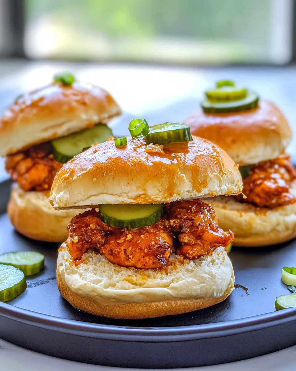 Tasty Honey Butter Hot Chicken Sliders with Pickle Crunch plate image