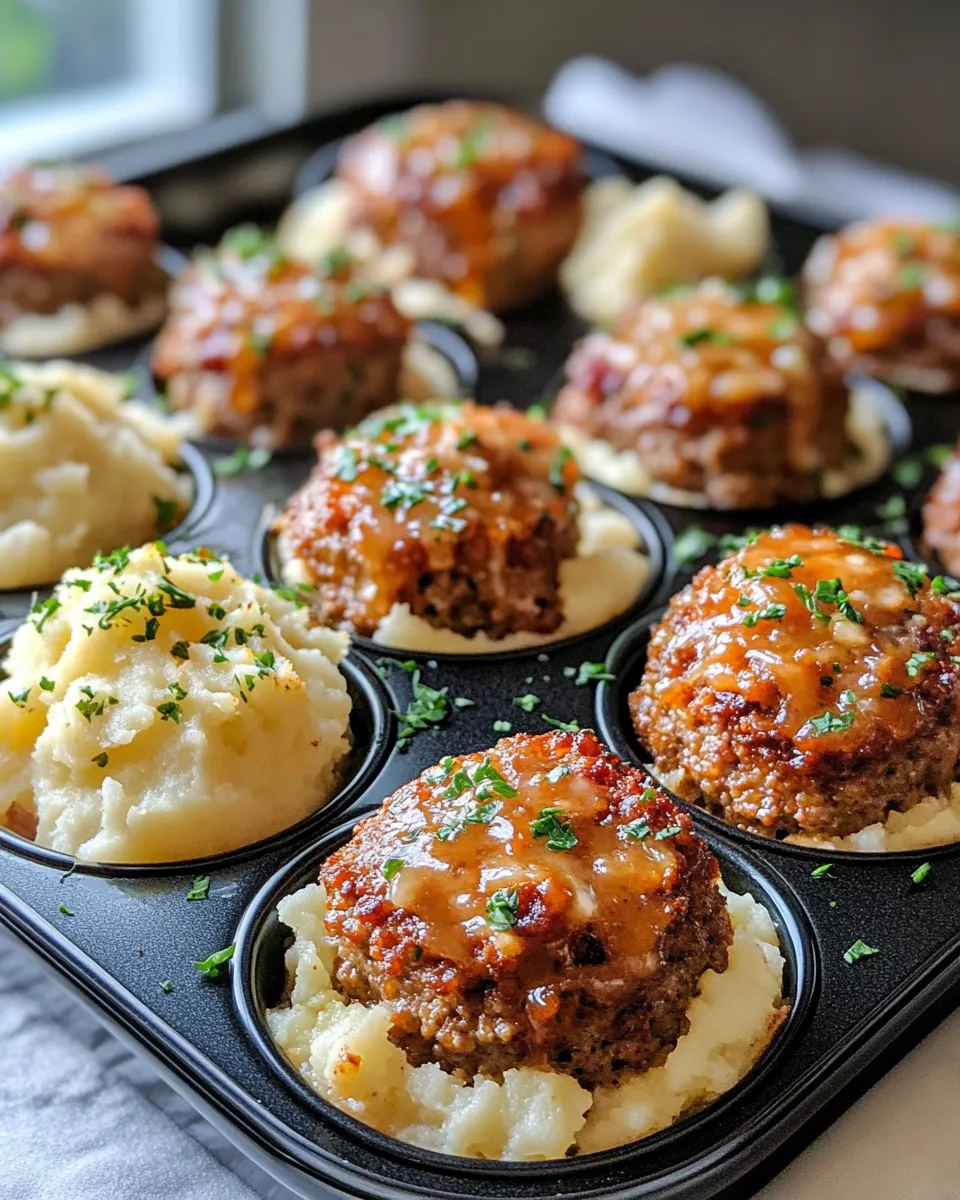 Homemade Honey Garlic Glazed Meatloaf Minis with Cheesy Mash photo