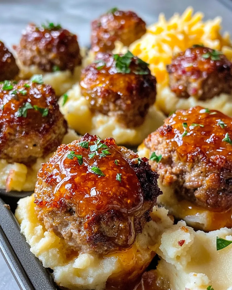 Delicious Honey Garlic Glazed Meatloaf Minis with Cheesy Mash dish photo