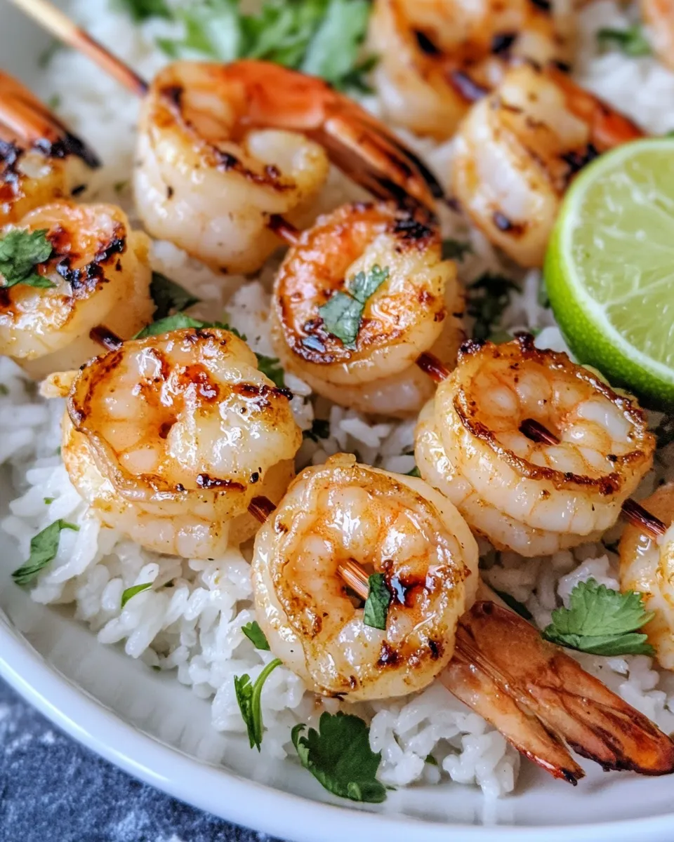 Homemade Honey Garlic Glazed Shrimp Skewers with Lime Rice recipe photo