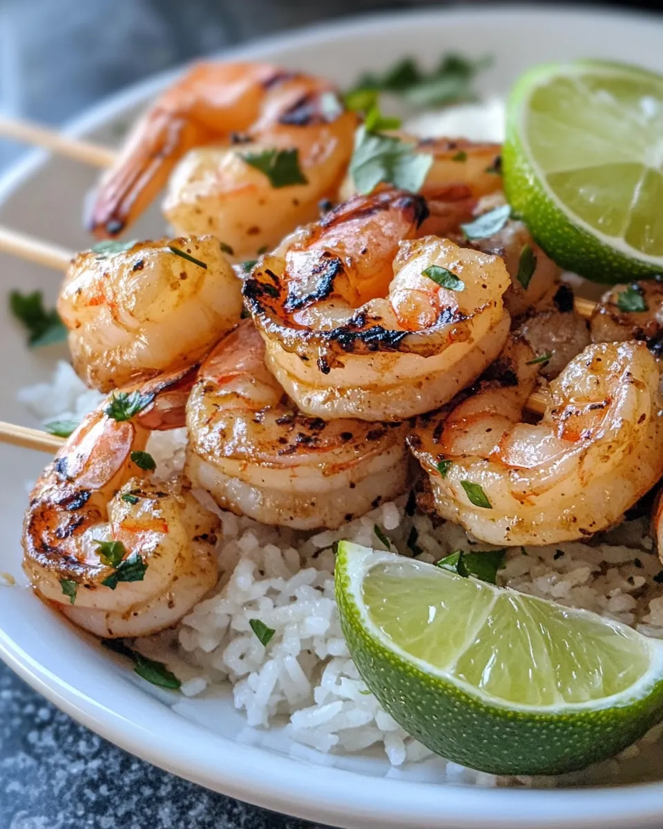 Classic Honey Garlic Glazed Shrimp Skewers with Lime Rice dish photo