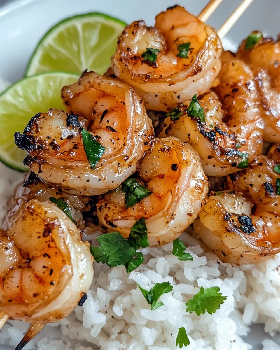 Delicious Honey Garlic Glazed Shrimp Skewers with Lime Rice image