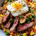 Homemade Honey Garlic Steak Fried Rice with Egg Ribbons recipe photo