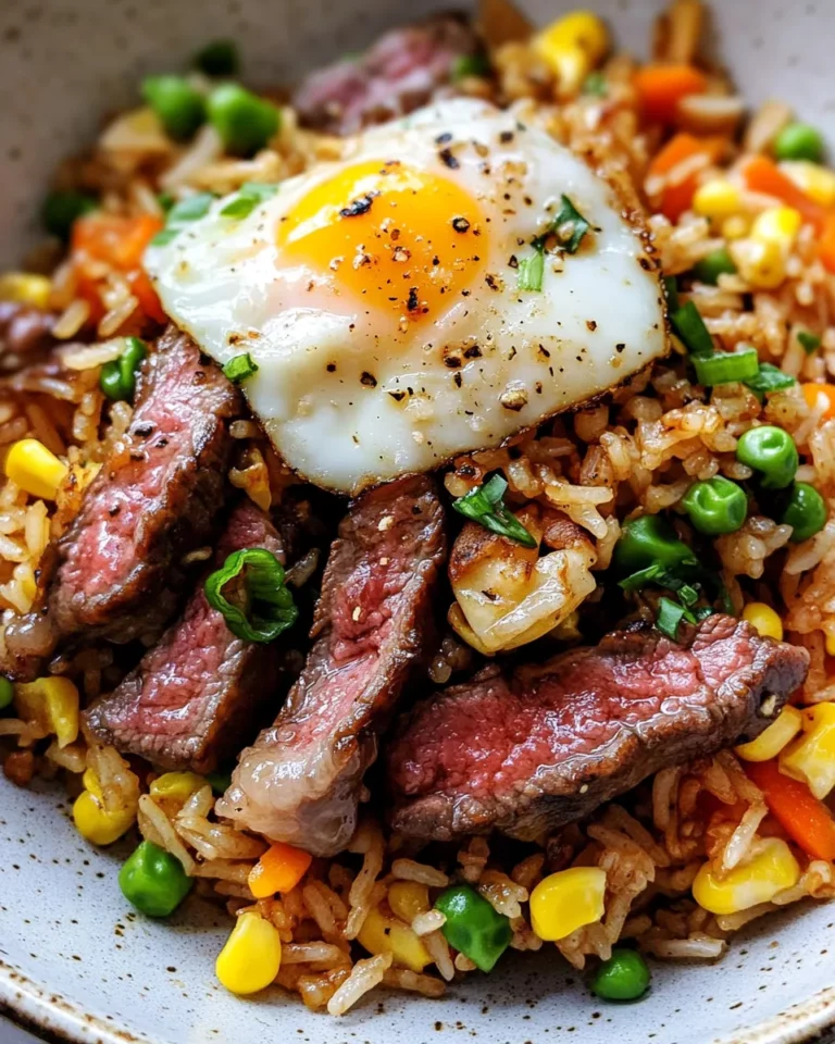 Homemade Honey Garlic Steak Fried Rice with Egg Ribbons recipe photo
