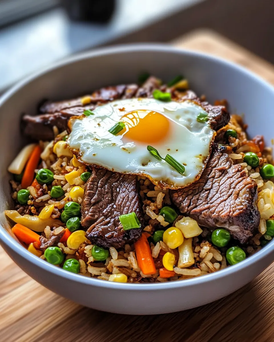 Classic Honey Garlic Steak Fried Rice with Egg Ribbons dish photo