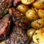 Homemade Lemon Garlic Butter Steak Tips with Herb Potatoes recipe photo