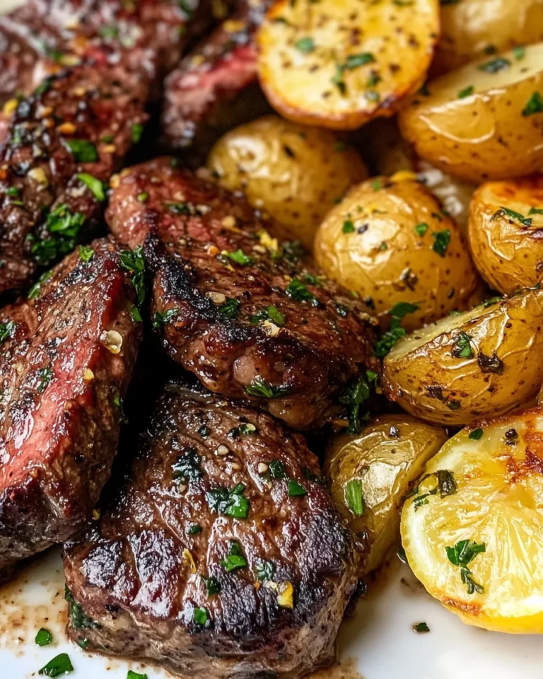 Homemade Lemon Garlic Butter Steak Tips with Herb Potatoes recipe photo