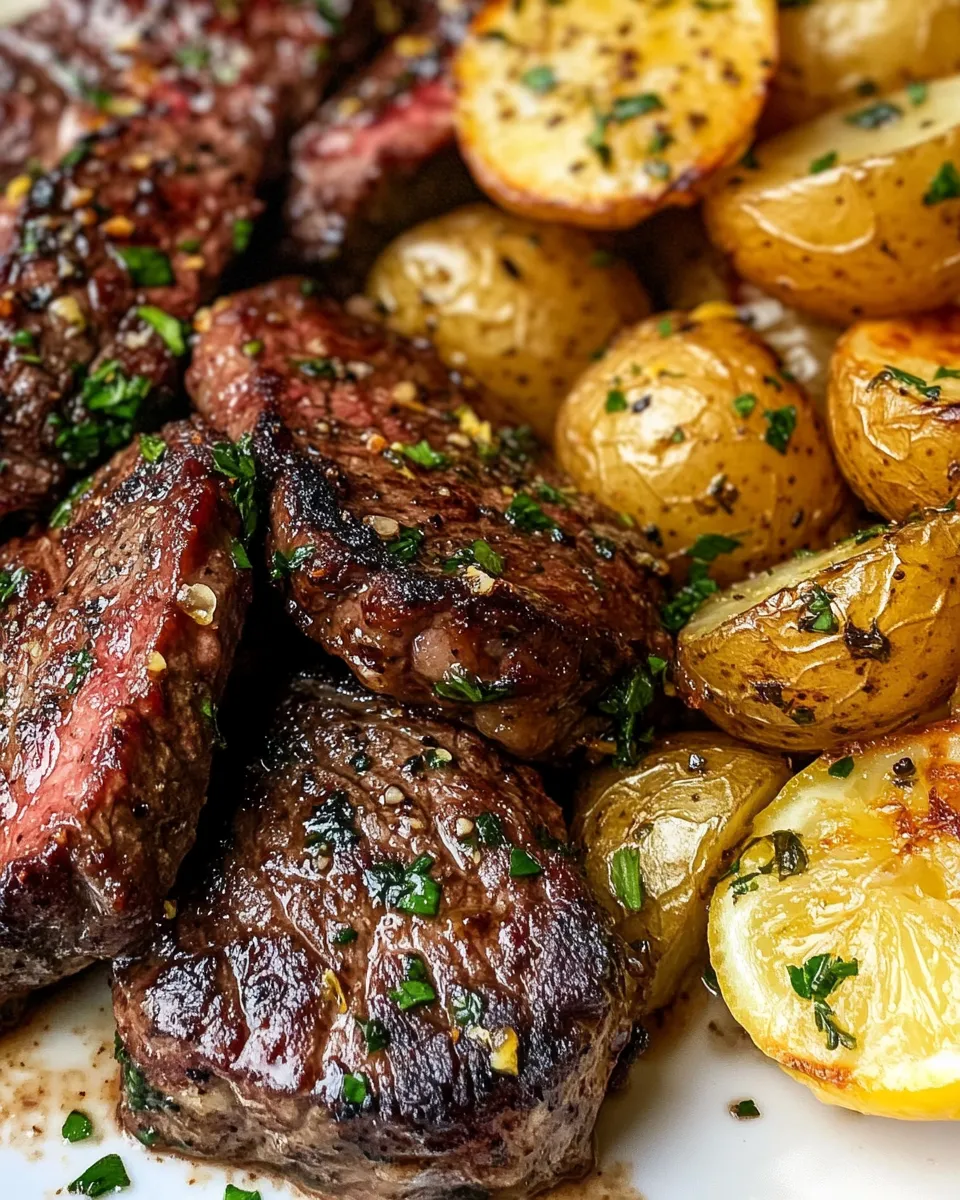 Homemade Lemon Garlic Butter Steak Tips with Herb Potatoes recipe photo