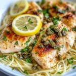 Homemade Lemon Pepper Butter Chicken Piccata over Angel Hair photo