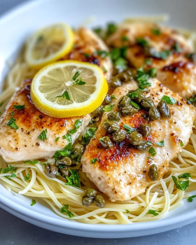 Homemade Lemon Pepper Butter Chicken Piccata over Angel Hair photo