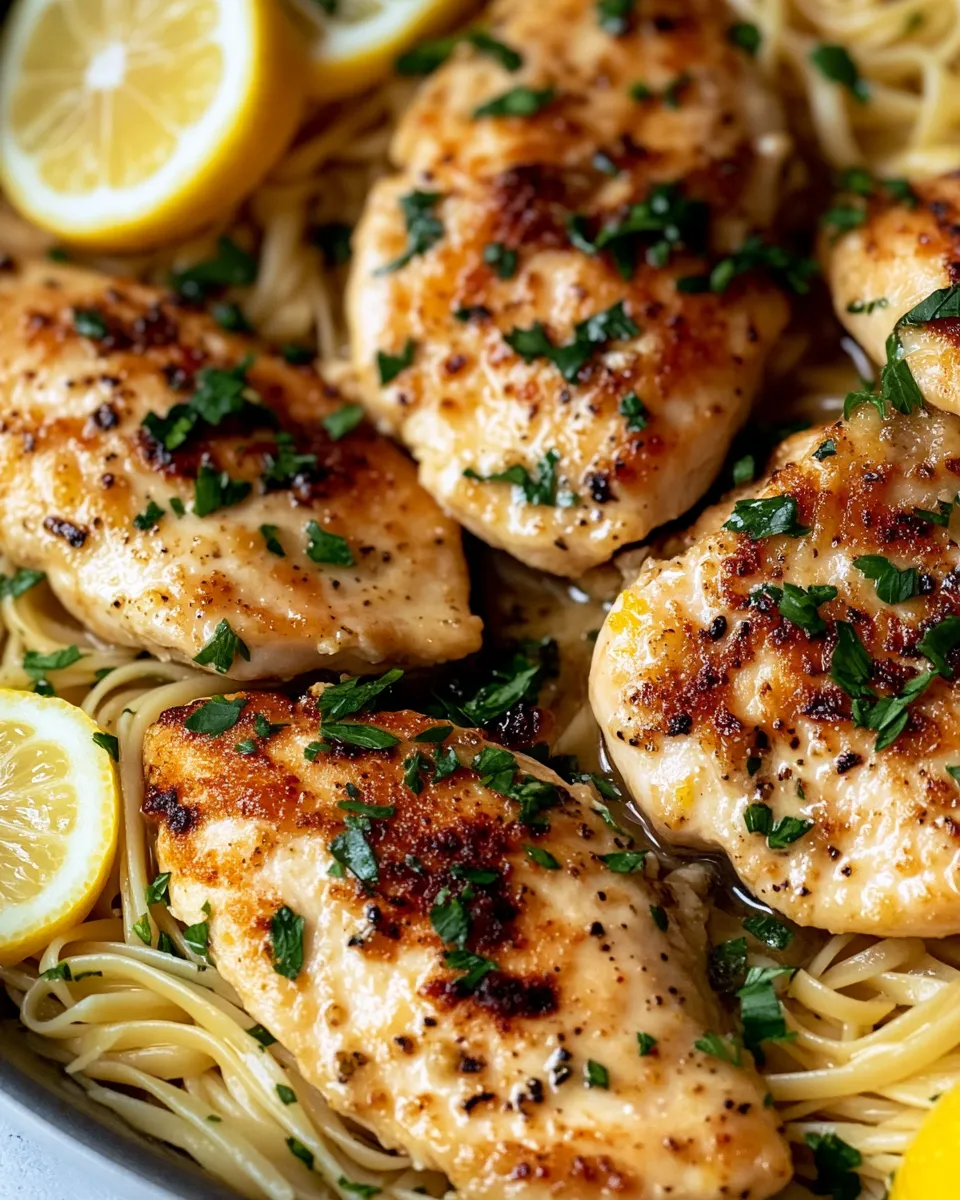 Classic Lemon Pepper Butter Chicken Piccata over Angel Hair image