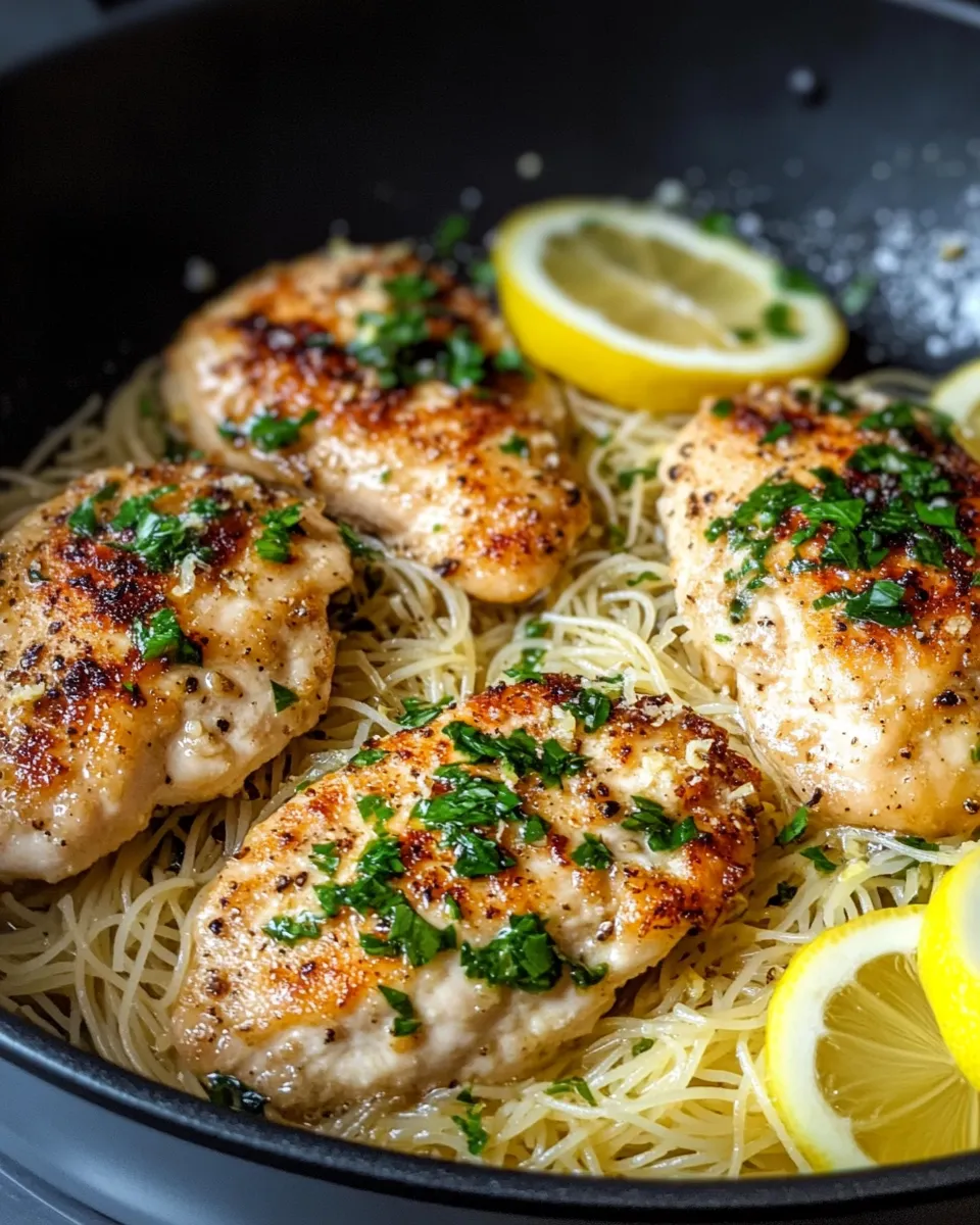 Easy Lemon Pepper Butter Chicken Piccata over Angel Hair recipe photo