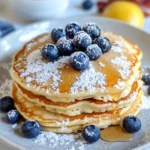 Homemade Lemon Ricotta Blueberry Pancakes with Warm Syrup photo