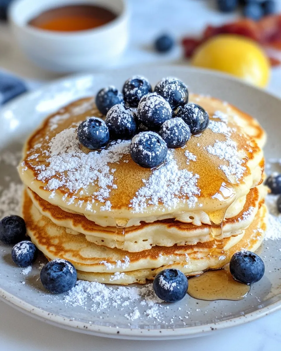 Homemade Lemon Ricotta Blueberry Pancakes with Warm Syrup photo