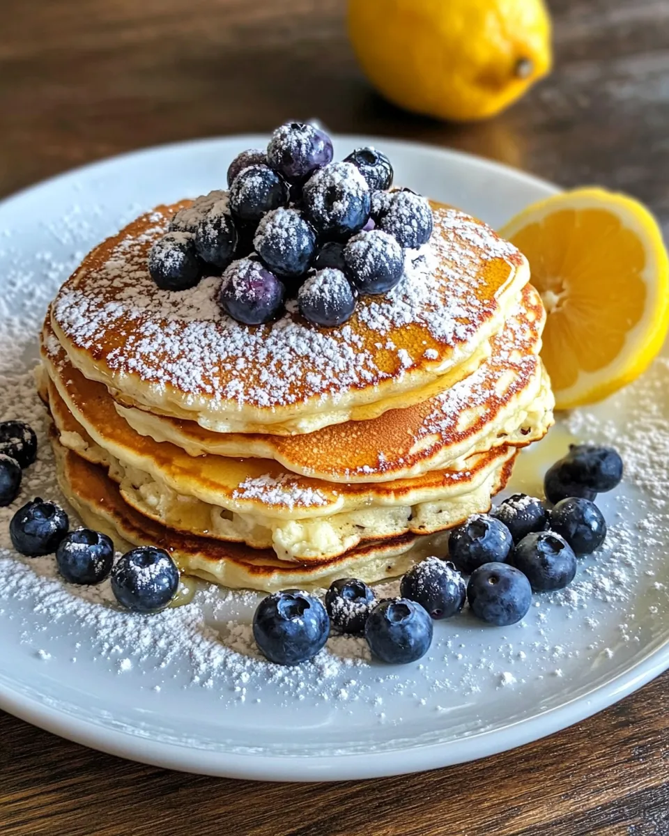 Classic Lemon Ricotta Blueberry Pancakes with Warm Syrup image