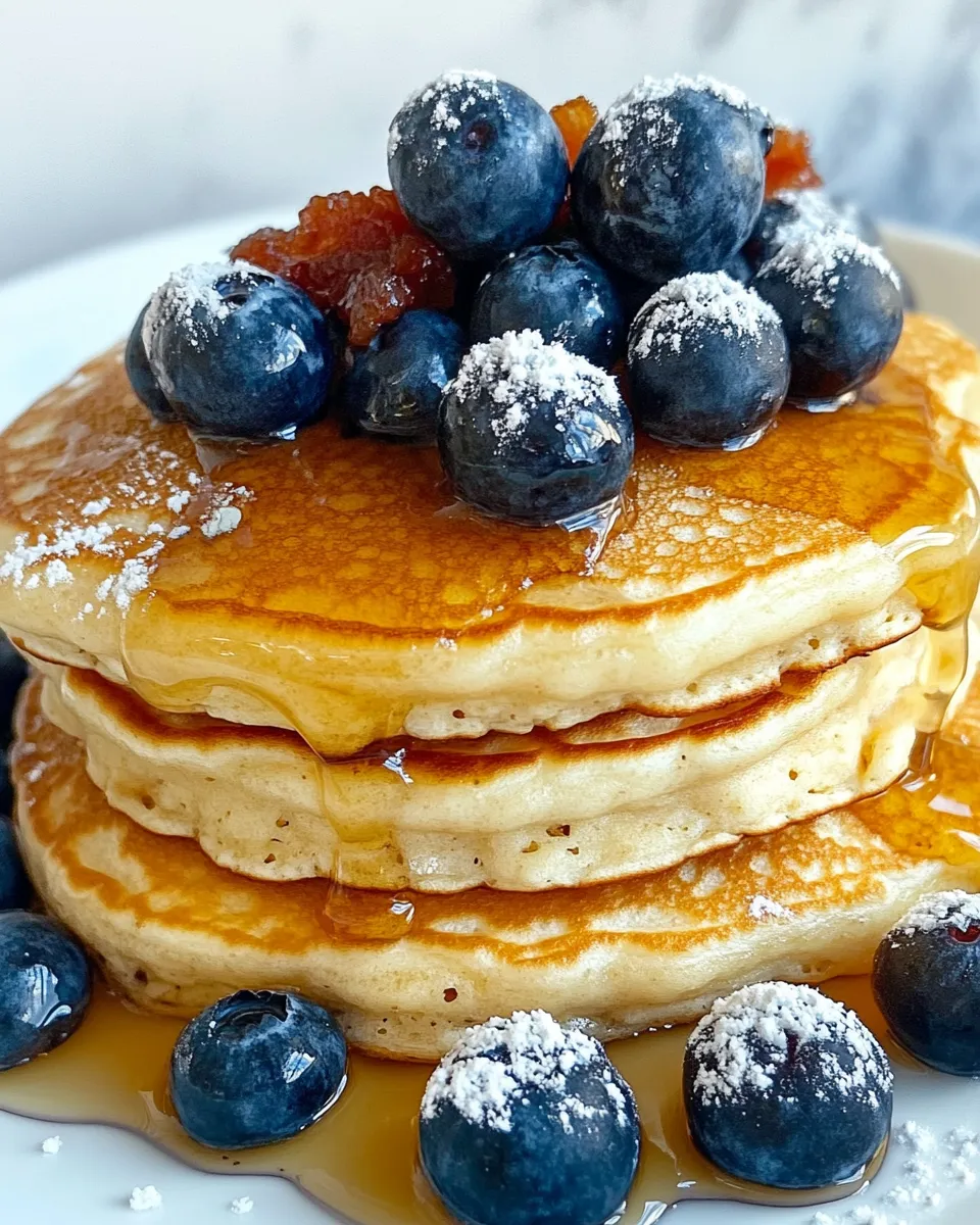 Easy Lemon Ricotta Blueberry Pancakes with Warm Syrup recipe photo