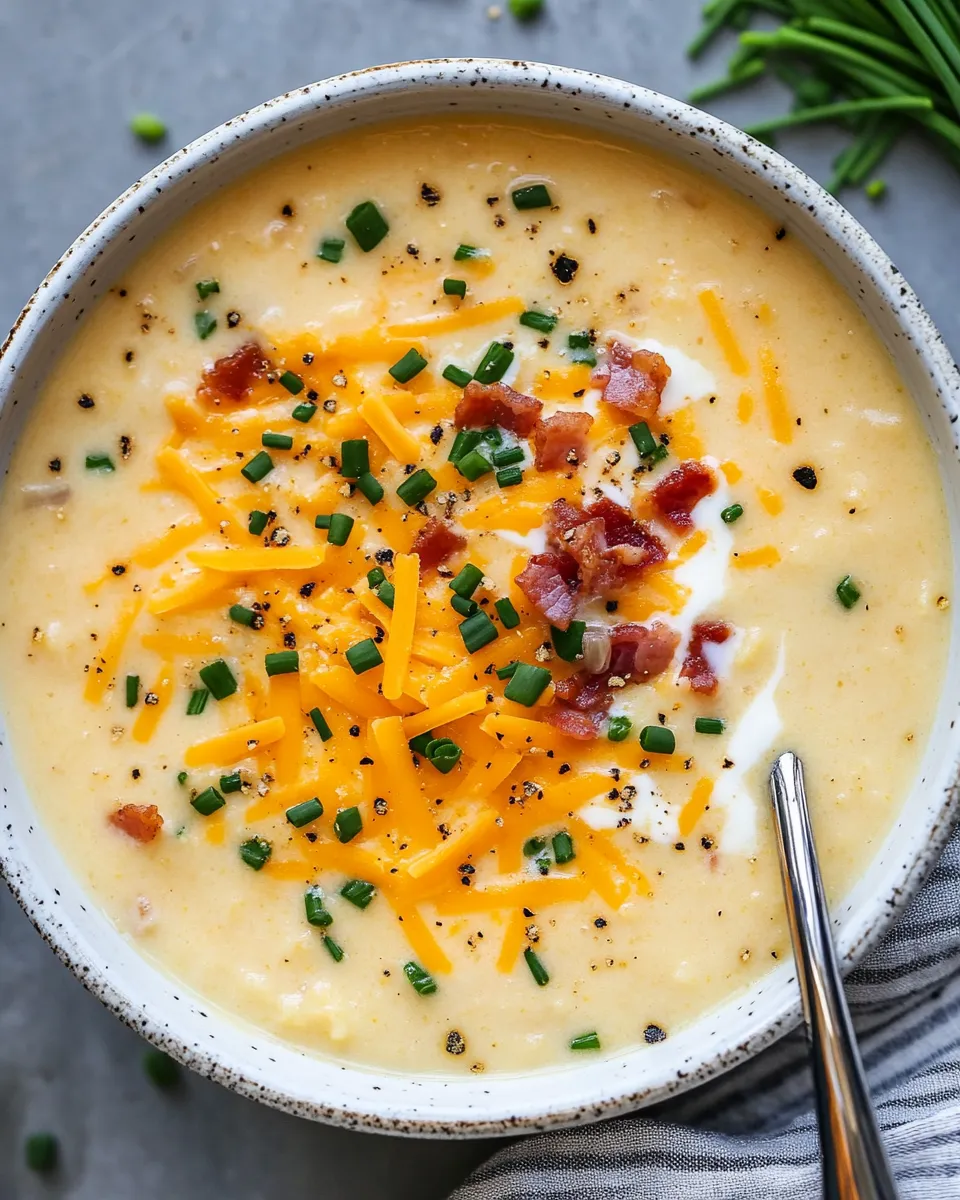 Delicious Loaded Baked Potato Soup with Cheddar and Chives shot