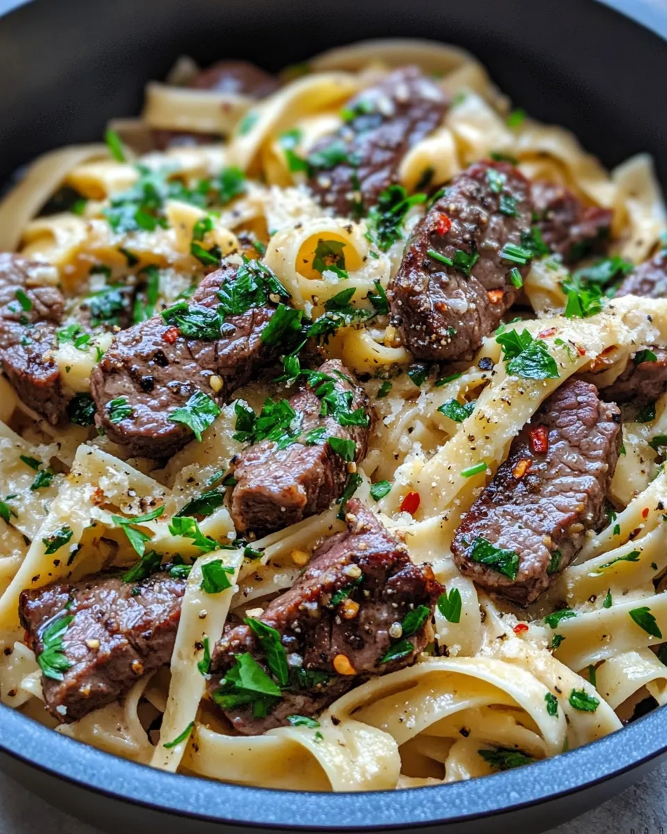 Classic One-Pot Creamy Spicy Garlic Butter Steak & Pasta dish photo