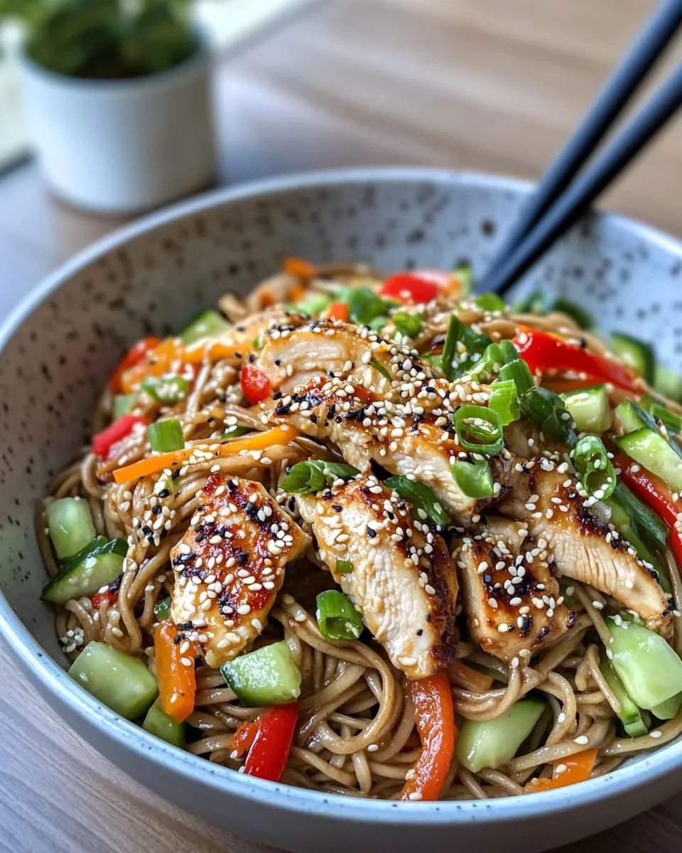 Classic Sesame Peanut Chicken Soba Noodles with Crunchy Veg dish photo