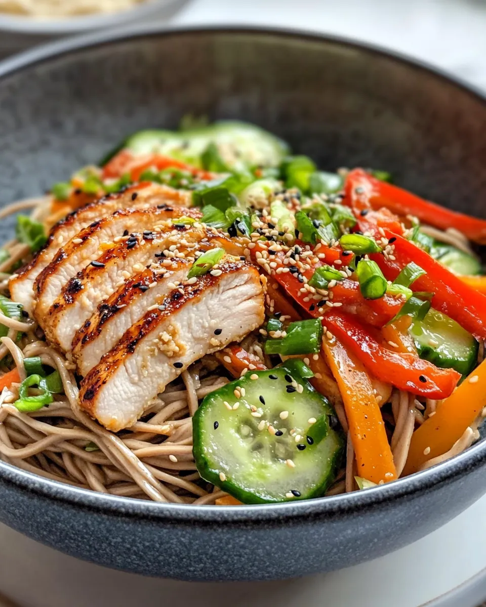 Easy Sesame Peanut Chicken Soba Noodles with Crunchy Veg food shot