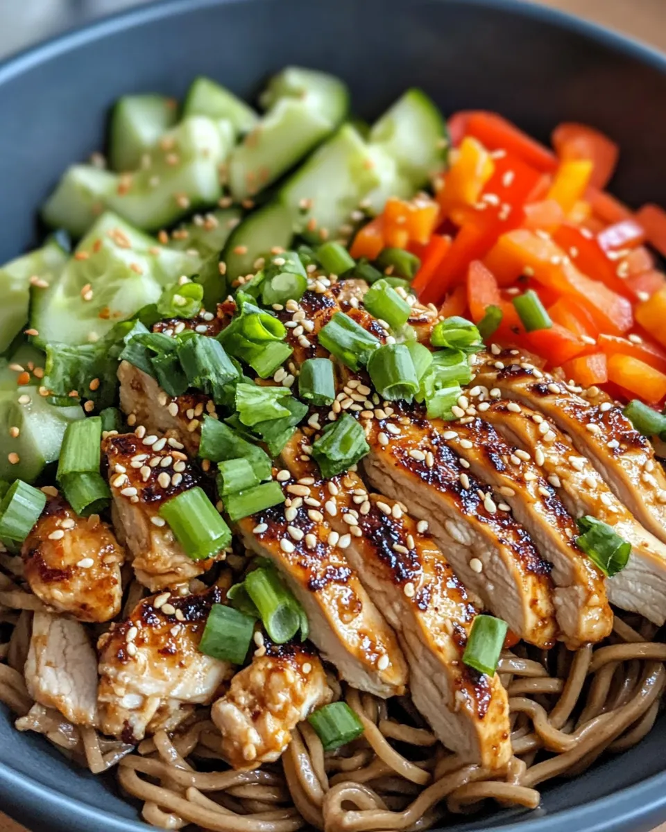 Delicious Sesame Peanut Chicken Soba Noodles with Crunchy Veg image