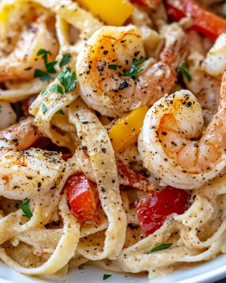 Homemade Spicy Cajun Shrimp Alfredo with Blackened Peppers photo