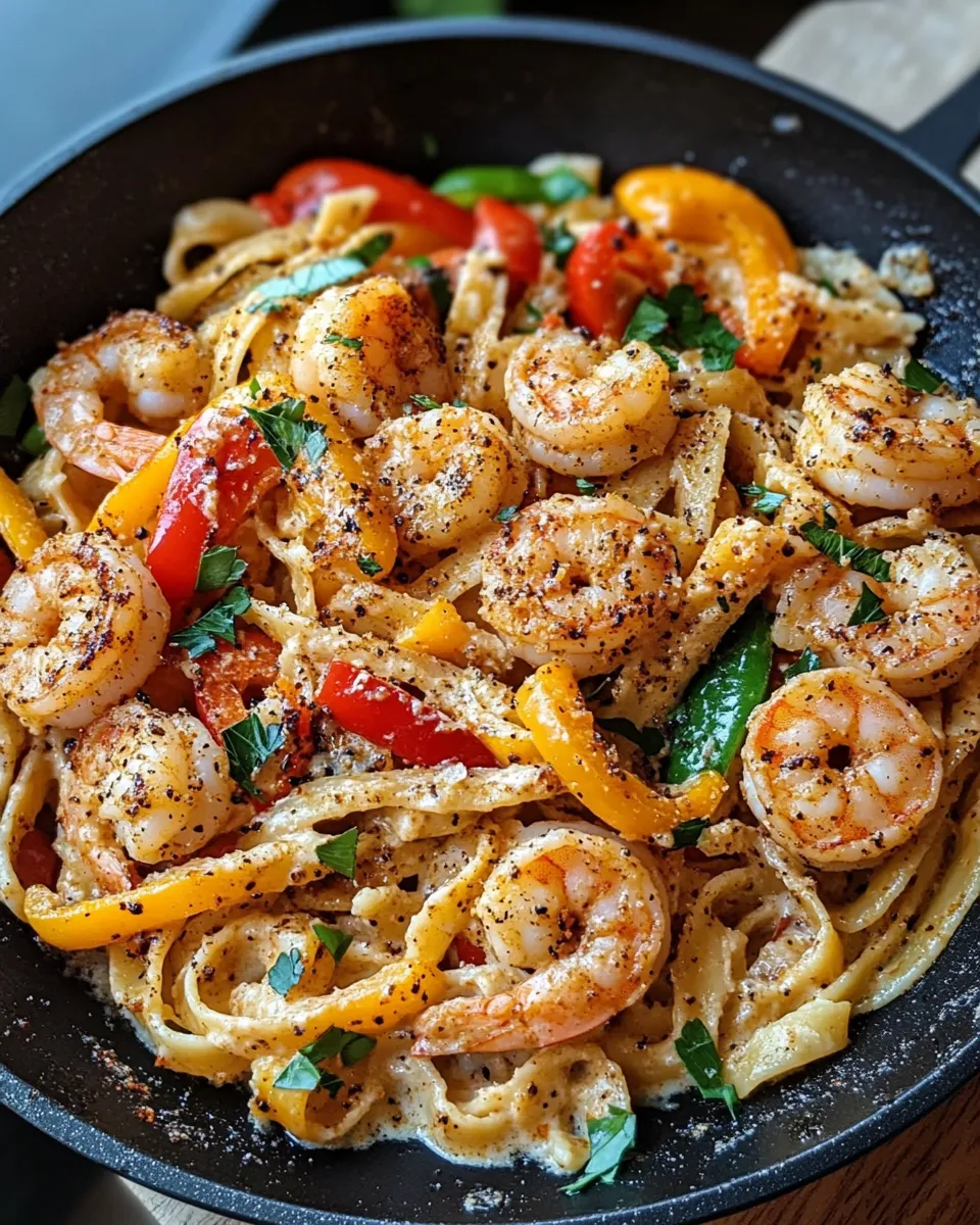 Classic Spicy Cajun Shrimp Alfredo with Blackened Peppers image