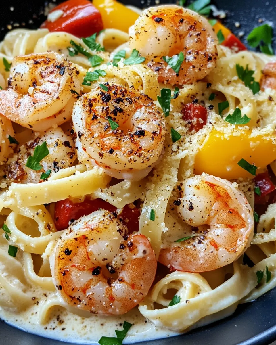 Delicious Spicy Cajun Shrimp Alfredo with Blackened Peppers dish photo