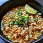 Homemade Spicy Peanut Chicken Ramen with Lime and Scallions photo