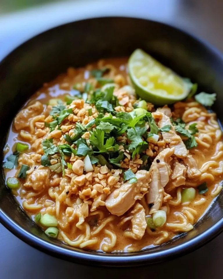 Homemade Spicy Peanut Chicken Ramen with Lime and Scallions photo