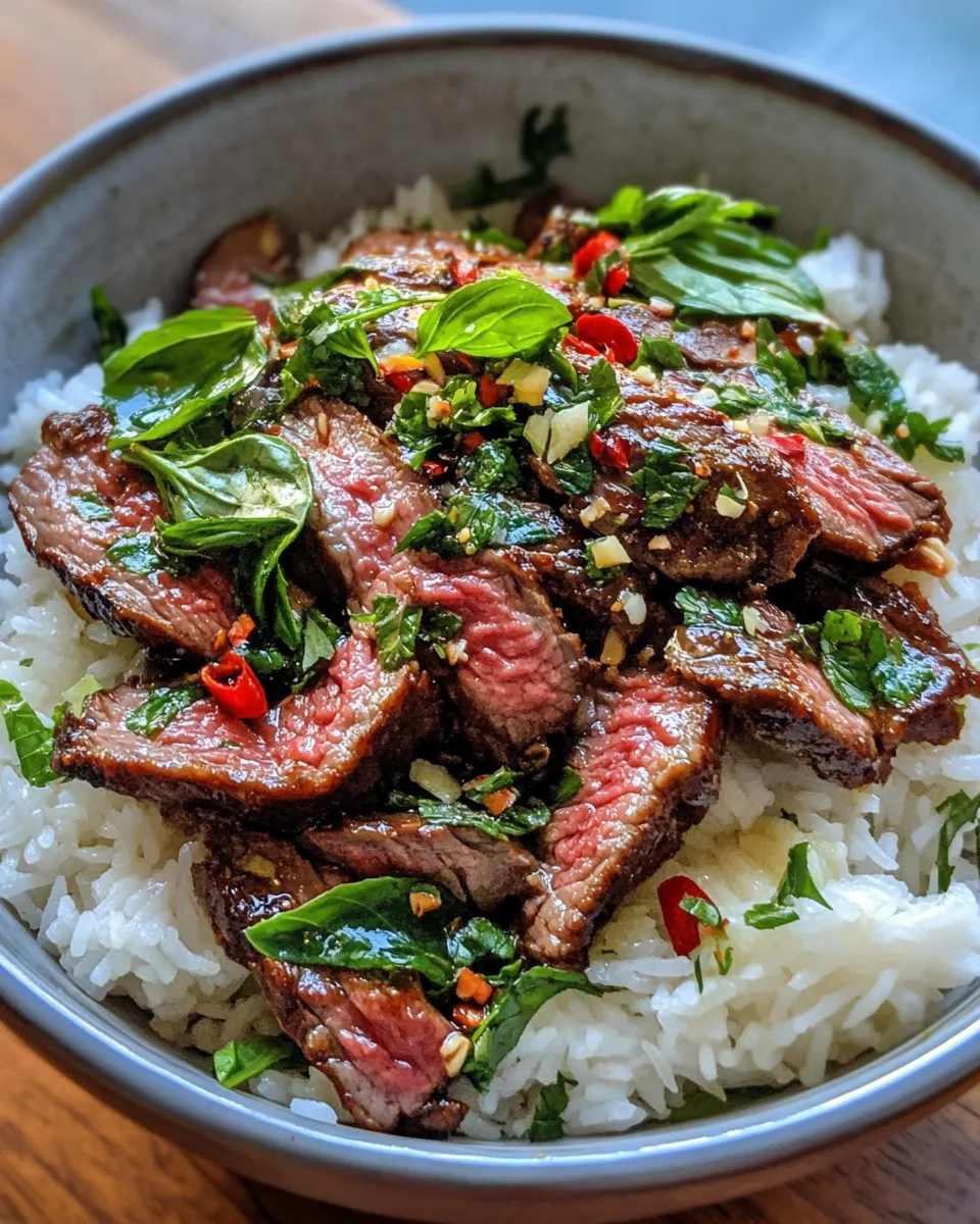 Classic Spicy Thai Basil Beef with Jasmine Rice dish photo
