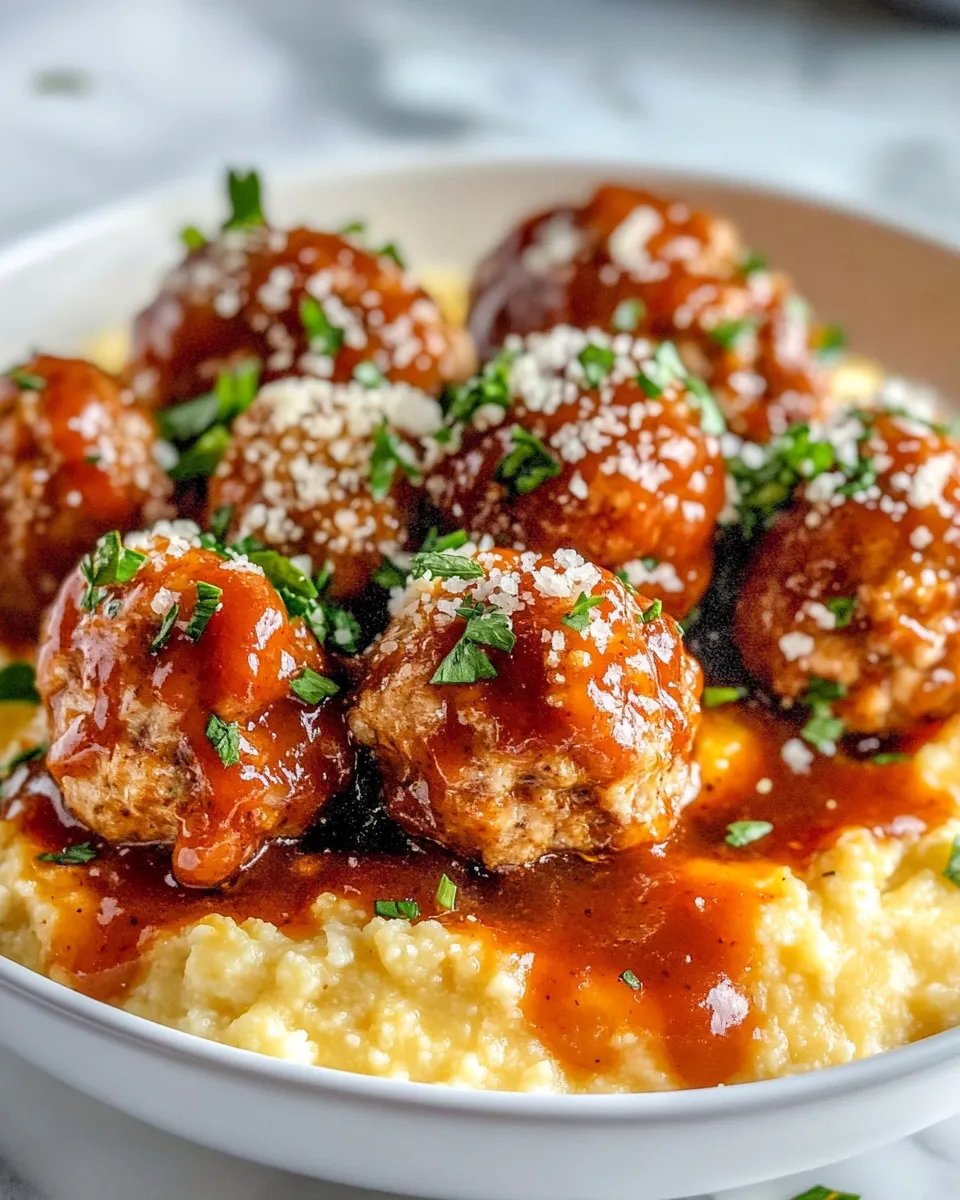 Homemade Sticky BBQ Chicken Meatballs with Cheesy Polenta photo