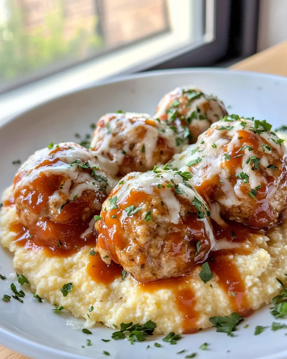 Classic Sticky BBQ Chicken Meatballs with Cheesy Polenta image