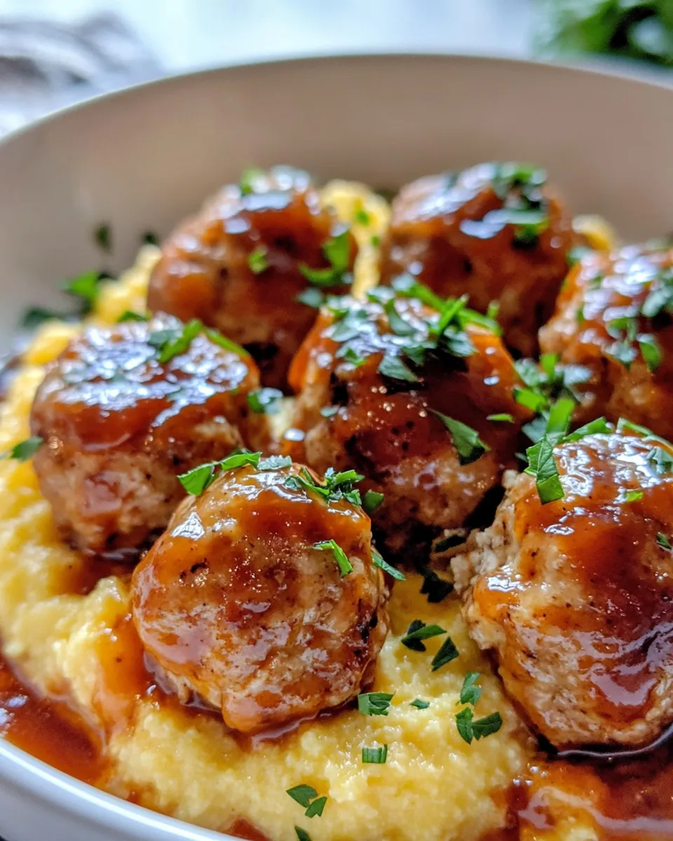 Easy Sticky BBQ Chicken Meatballs with Cheesy Polenta recipe photo