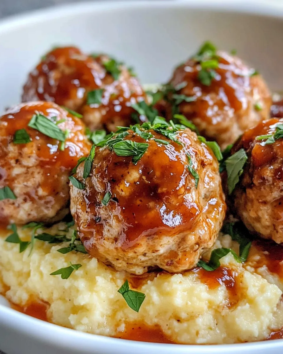 Delicious Sticky BBQ Chicken Meatballs with Cheesy Polenta dish photo