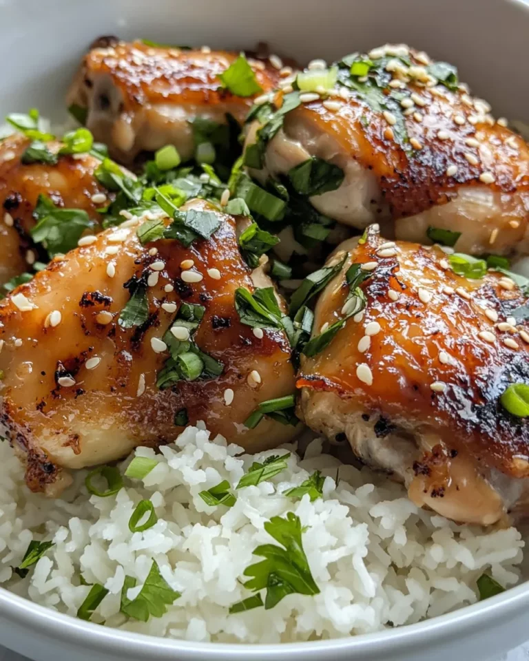 Homemade Sticky Honey Garlic Chicken Thighs with Scallion Rice photo