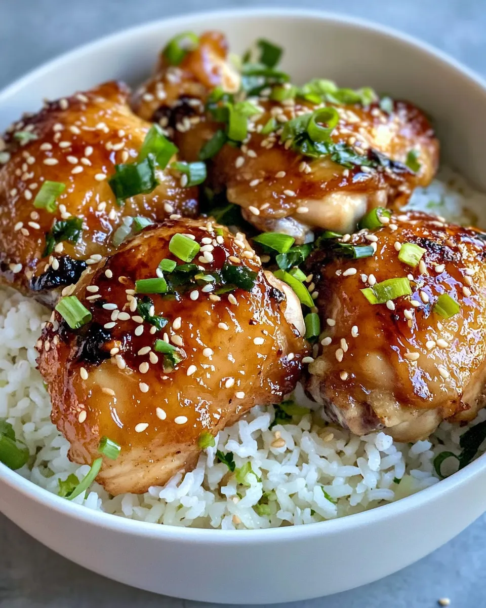 Classic Sticky Honey Garlic Chicken Thighs with Scallion Rice image